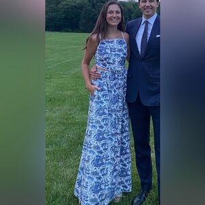 STAUD Blue and White Maxi Dress